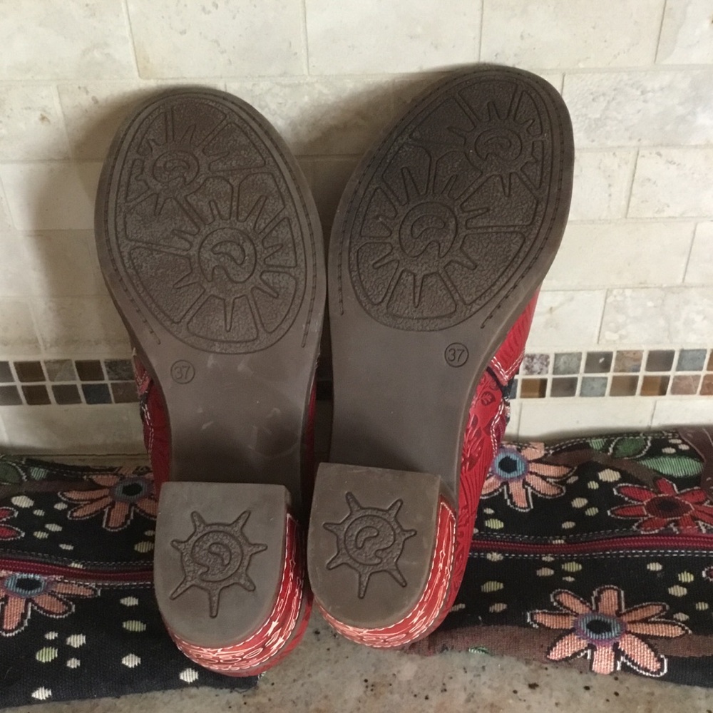 NEW Socofy Red Black Floral Boho Textile Tapestry Leather Tall Boots - Picture 11 of 13